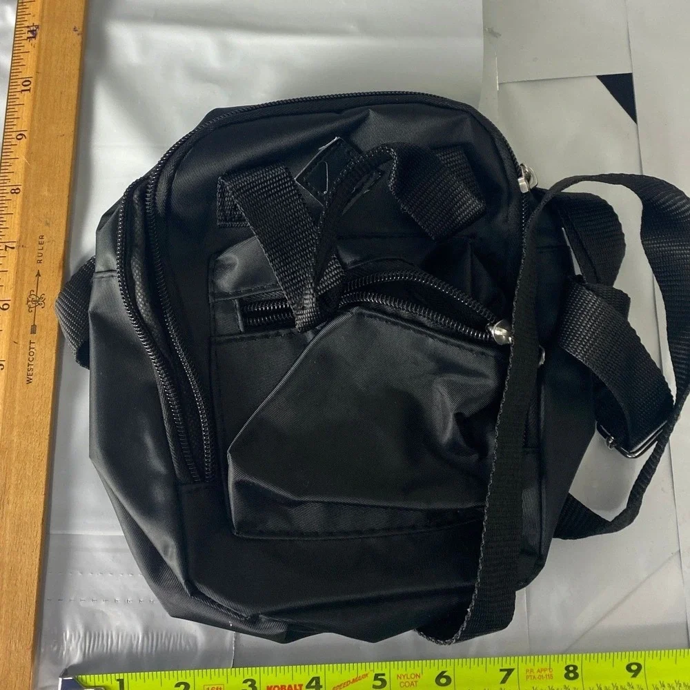 Small Black Nylon Crossbody Bag‎ Mini Travel Purse Zip Multi Pocket